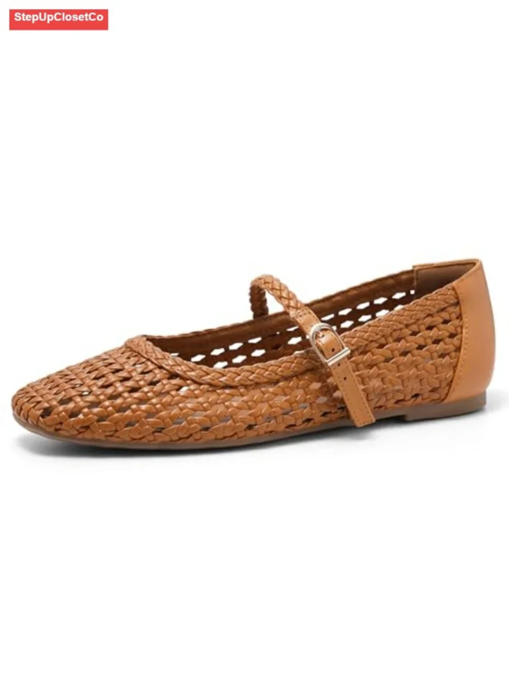 Woven Ballet Flats Square Toe Mary Jane Comfortable Dressy Shoes